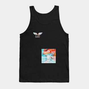 LitQ - Anime Cat washed out football inspired print Tank Top